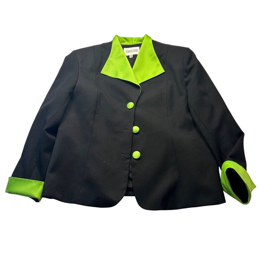 Executive Collection Womens Blazer Size 18 Black & Green Polyester